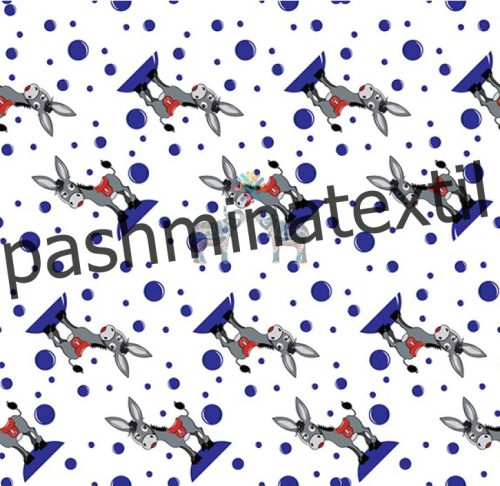 Dekorvászon - Fehér alapon - királykék pötyök és szamár minta